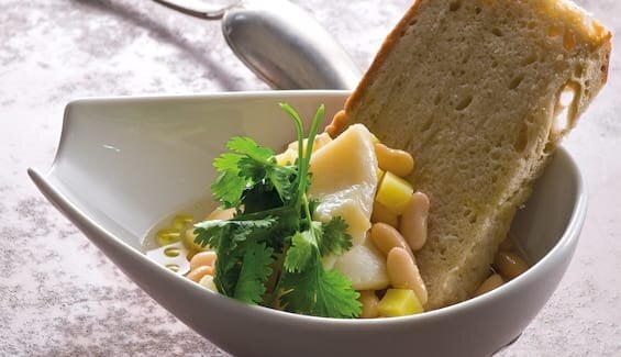 Sopa de feijão abóbora e Bacalhau